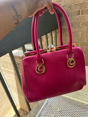 Fuchsia Structured Top-Handle Satchel with Gold Hardware